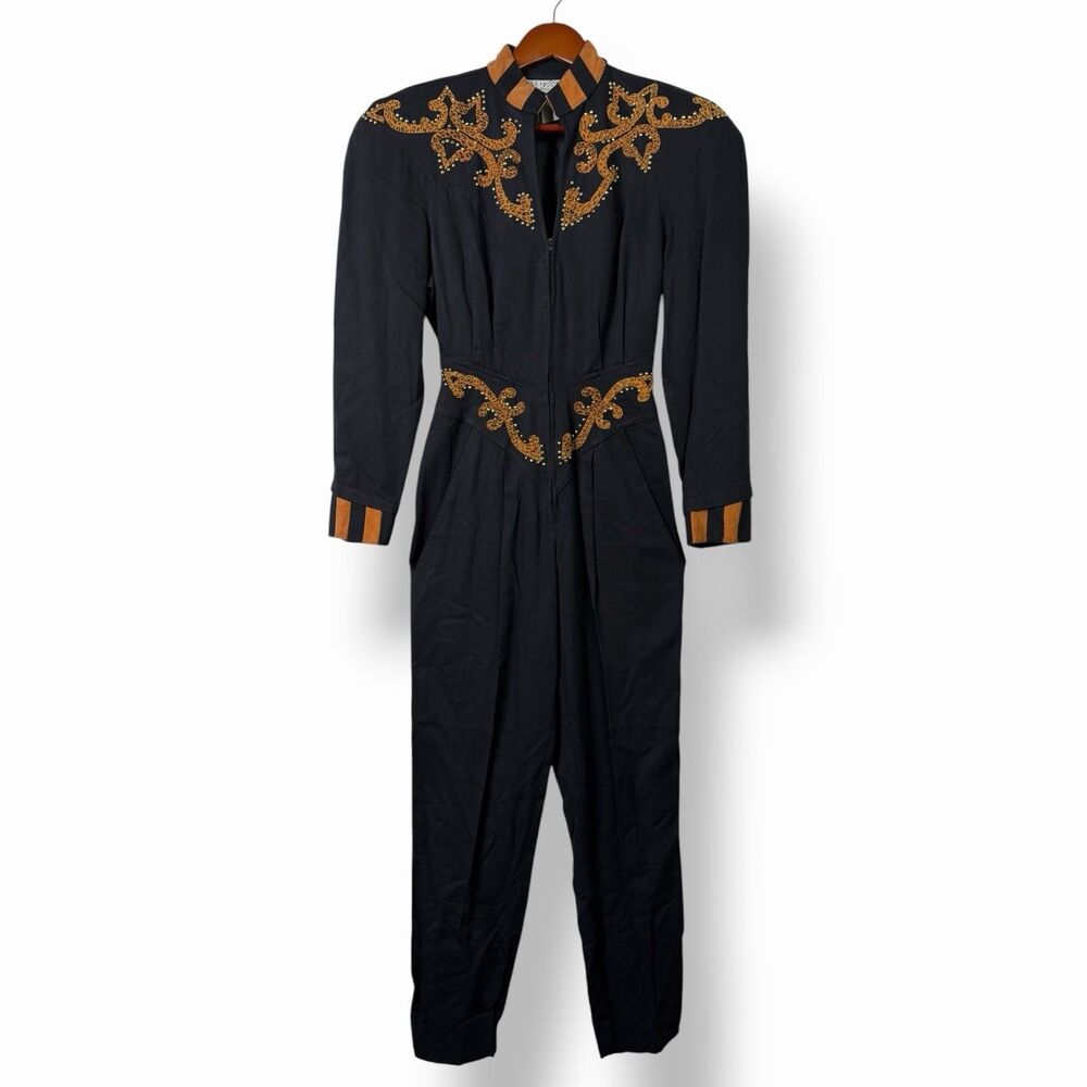 VTG 80s Lillie Rubin Leopard Studded Western Glam Jumpsuit Pantsuit Cowgirl 6